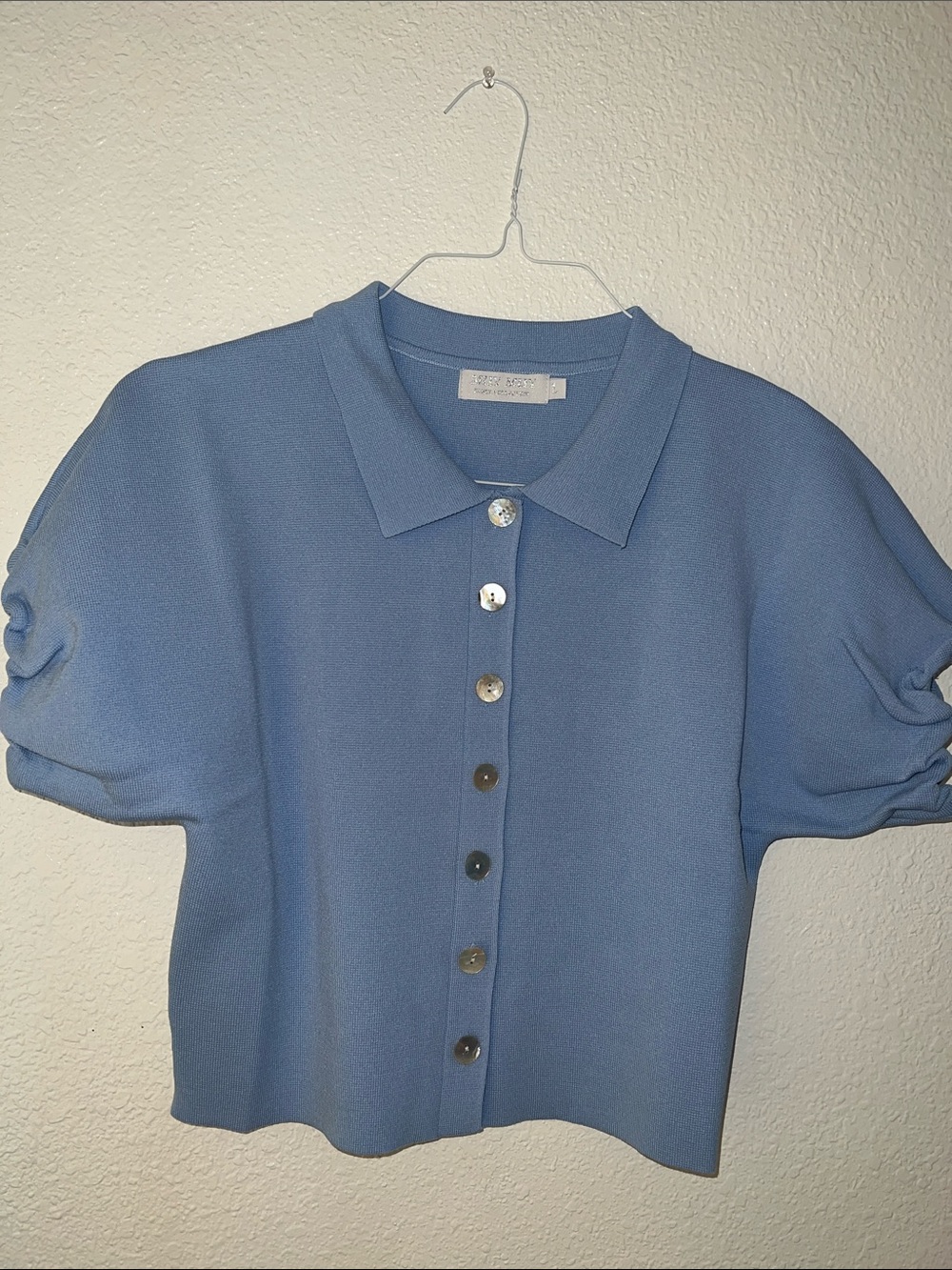 Miu Miu Powder Blue Short-Sleeve Button-Front Knit Shirt